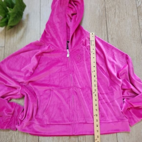 VICTORIA'S SECRET Hot Pink Velour cropped  Zip Up Hoodie Size XXL - Picture 10 of 13